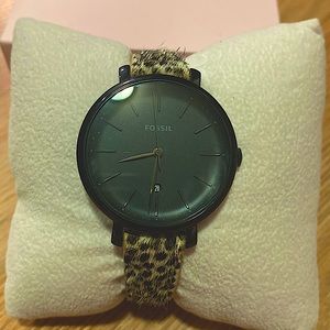 Fossil black and cheetah print watch